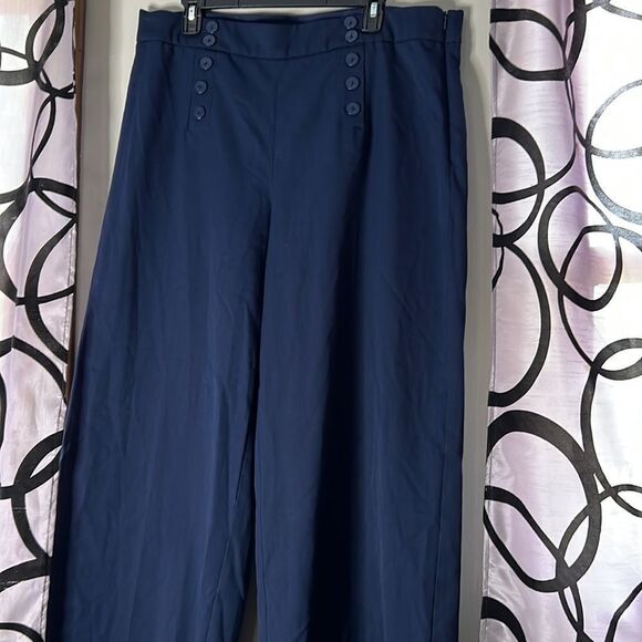 Chaps Nautical blue wide leg pants with anchor button detail size 16 - Picture 4 of 9
